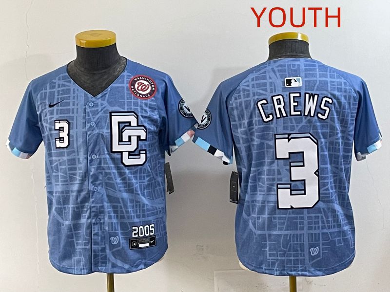 Youth 2025 Washington Nationals #3 Crews Blue Joint Name Nike MLB Jersey style 6->youth mlb jersey->Youth Jersey
